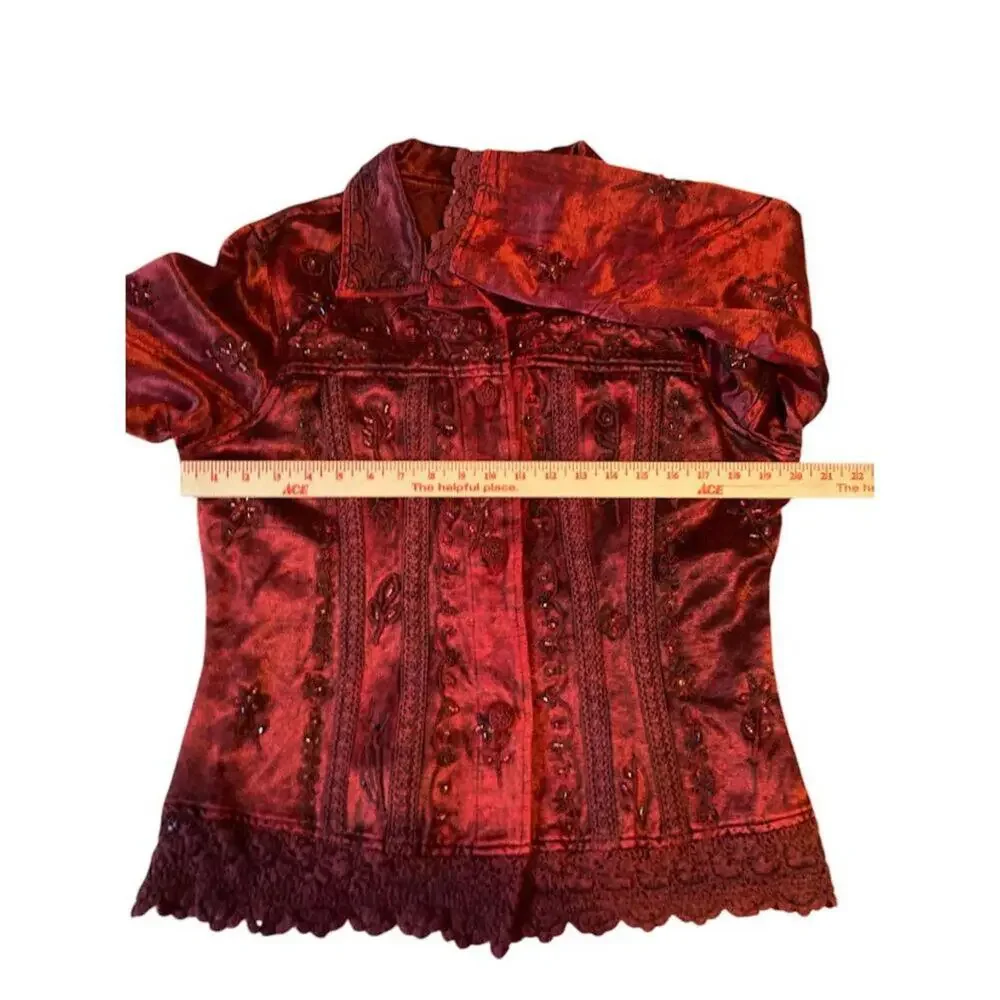 Vintage Flashback Jacket embroidery beads lace mid-weight unlined women's Large - Picture 9 of 12